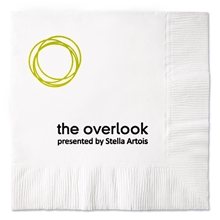 a group of white 3- ply beverage napkins, coin edge embossed