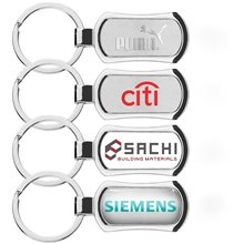 a group of the corsa rectangular satin metal with polished chrome metal accents key chain