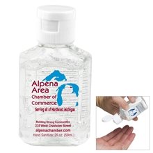 aerial view a group of sanpal l 2.0 oz hand sanitizer antibacterial gel in flip top squeeze bottle (spot color print), image 1 of 2