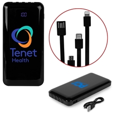 a group of 10000mah polymer power bank with build - in charging cables