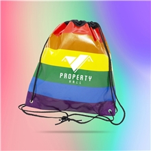 aerial view a group of jumbo rainbow backpack with drawstring closure bag, image 1 of 3