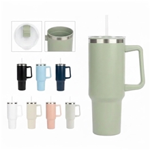 aerial view a group of izzy 40 oz stainless steel tumbler with handle and straw, image 1 of 9