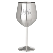 aerial view a silver 18 oz stainless steel stemmed wine glass, image 1 of 2