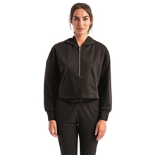 aerial view a black tridri ladies alice half - zip hooded sweatshirt, image 1 of 5