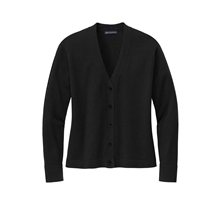 aerial view a deep black brooks brothers(r) womens cotton stretch cardigan sweater, image 1 of 5