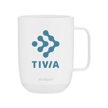 aerial view a white temperature control 14 oz stainless mug, image 1 of 9