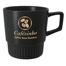 aerial view a black 12 oz matte lines ceramic mug, image 1 of 2