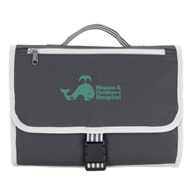 aerial view a gray stripediaper changing travel pouch / mat, image 1 of 3