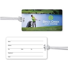 aerial view a custom ultra - thin luggage tag with clear strap, image 1 of 2
