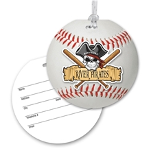 aerial view a baseball ultra - thin round luggage tag with clear strap, image 1 of 2