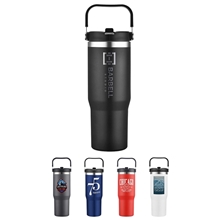 aerial view a group of tollara 30 oz vacuum insulated tumbler with flip top spout, image 1 of 2