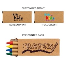a beige box with blue/red/green/yellow crayons 4 pack of wax crayons