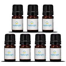 aerial view a group of essential oil in 5 ml mini dropper bottle, image 1 of 2