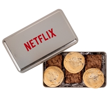 aerial view a gold fresh beginnings fudge brownies chocolate chip cookies in tin, image 1 of 2