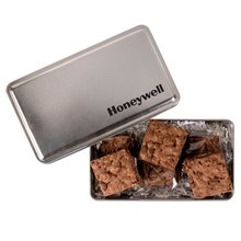 aerial view a group of fresh beginnings 6 fudge brownies in tin, image 1 of 2