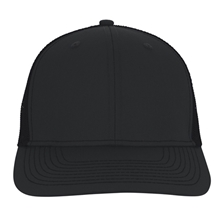 aerial view a black/black snapback meshback trucker cap, image 1 of 2