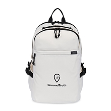 aerial view a cream renew rpet laptop backpack, image 1 of 6