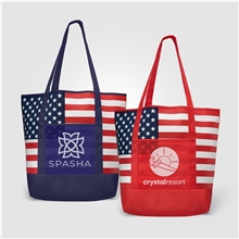aerial view a group of american flag non - woven tote bag, image 1 of 2