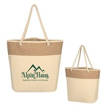 a group of burlap rope tote bag