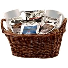 a brown 2 mug deluxe gift basket