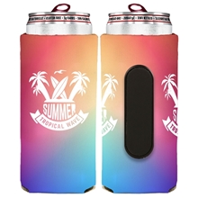 aerial view a group of 12 oz full - color slim seltzer magnet coolie, image 1 of 3