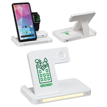 aerial view a white legion 3- in -1 charging station with ambient lamp, image 1 of 6