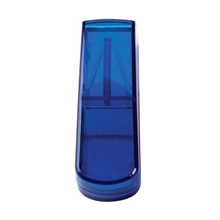 aerial view a translucent blue pill cutter and case, image 1 of 2