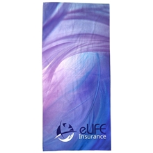 aerial view a group of silk touch beach blanket / towel 35 x 70 400gsm poly / cotton - full color, image 1 of 2