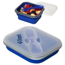 a group of collapsible silicone lunch box with fork spoon