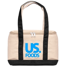 aerial view a black insulated cotton lunch tote, image 1 of 4