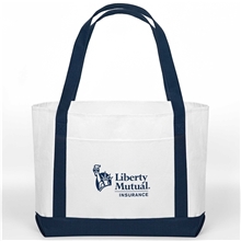 aerial view a navy blue two - tone canvas beach tote, image 1 of 3