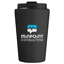 aerial view a black leeman versa 12 oz vacuum insulated stainless steel tumbler, image 1 of 5