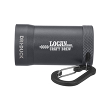 aerial view a gunmetal dri duck storage cob flashlight with earplugs and compass, image 1 of 6