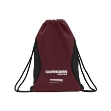 aerial view a burgundy core365 essentials drawstring bag, image 1 of 4