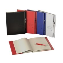 aerial view a group of bradford a4 refillable journal pen combo, image 1 of 2