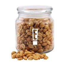 a clear glass jar glass jar filled with peanuts - round