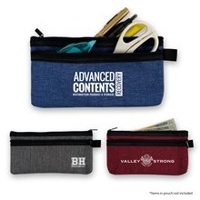 aerial view a group of heathered accessory pouch, image 1 of 2