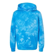 aerial view a tie dye aqua blue independent trading co. - youth midweight tie - dye hooded pullover, image 1 of 3