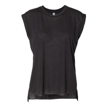 aerial view a black bella + canvas - womens flowy muscle tee with rolled cuffs - 8804, image 1 of 3