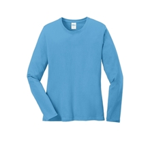 aerial view a aquatic blue port co(r) womens long sleeve core cotton tee, image 1 of 6