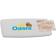 aerial view a white polypropylene 5 bandages bandage dispenser, image 1 of 2