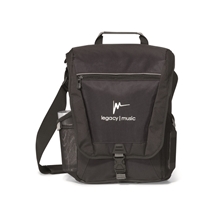 aerial view a black vertex(r) vertical laptop messenger bag, image 1 of 6