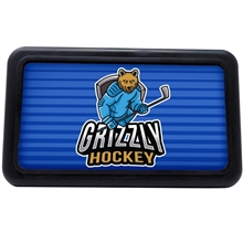 aerial view a black custom tow hitch cover, image 1 of 2