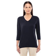 aerial view a black devon jones ladies perfect fit(tm) bracelet - length v - neck top, image 1 of 4
