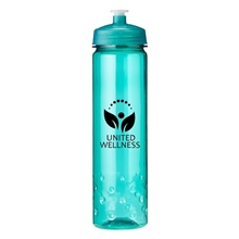 aerial view a translucent aqua with aqua push-pull lid 24 oz polysure inspire bottle, image 1 of 2