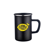 aerial view a black 22 oz enamel camping mug, image 1 of 2