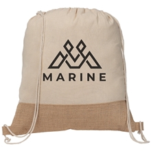 aerial view a natural 7501 rio(tm) drawstring bag - 5 oz recycled cotton blend with jute, image 1 of 4