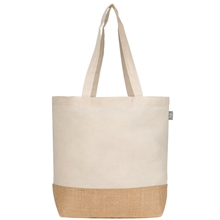aerial view a natural 7501 rio(tm) shopper tote bag - 5 oz recycled cotton blend with jute, image 1 of 8