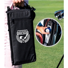 a group of golf bag with a cooler