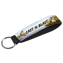 aerial view a group of full color single neoprene wristband with 26mm key ring, image 1 of 2